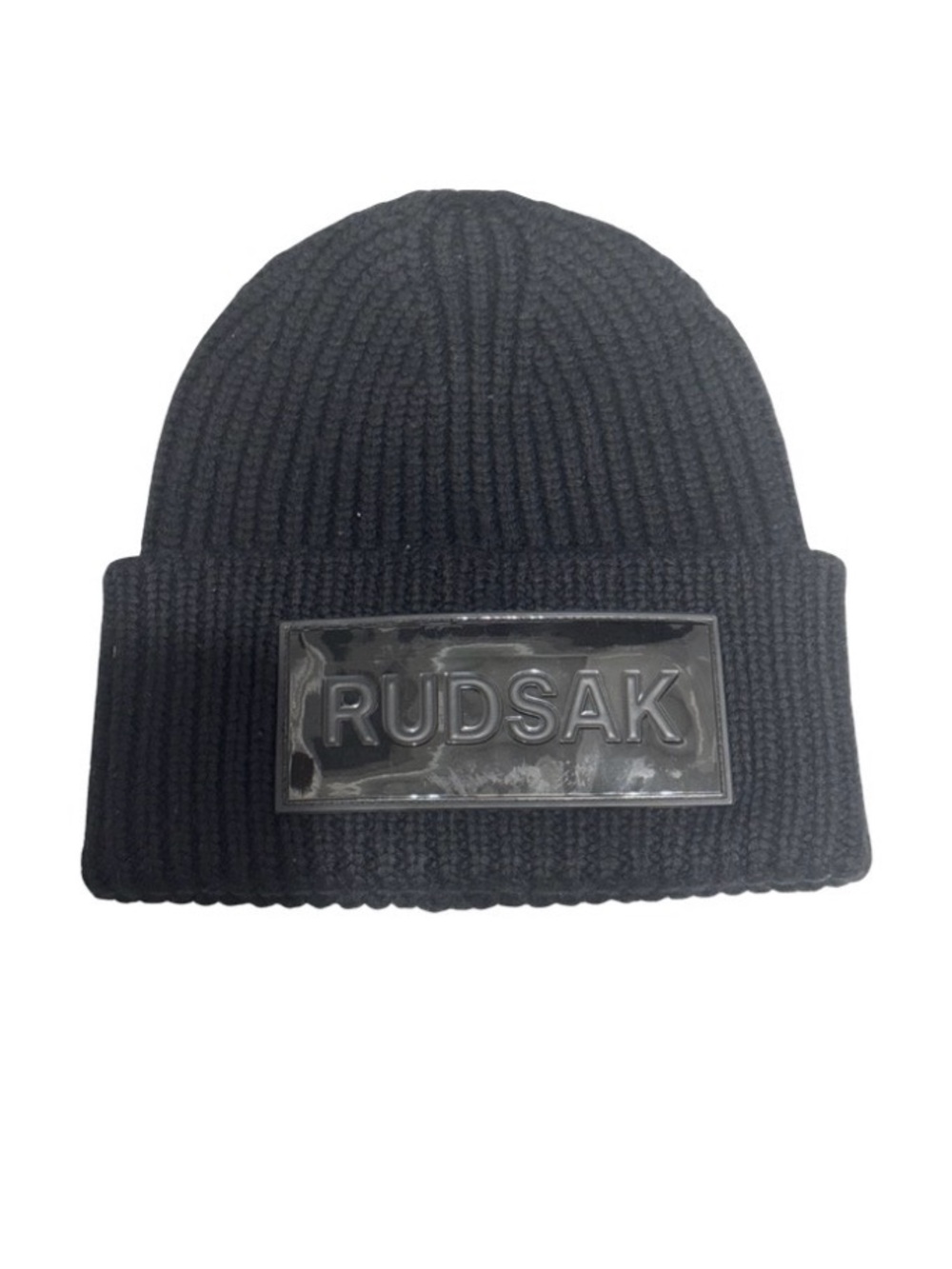 RUDSAK Black Ribbed Ashton Knit 100% Merino Wool Beanie with Logo Patch